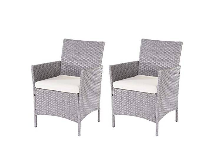 Mendler 2er-Set Poly-Rattan Korbsessel Halden - grau, Kissen creme Gartensessel
