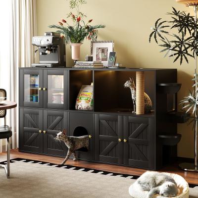 73.23'' Farmhouse FuctionalTV Stand with Hidden Cat House and Storage Cabinets