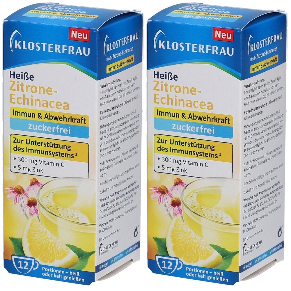 Klosterfrau heiße Zitrone-Echinacea zuckerfr.Gran. 2x 2x12x4 g Granulat
