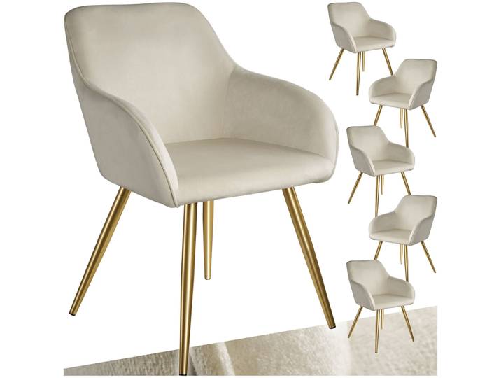 Esszimmerstuhl Marilyn Samtoptik, goldene Stuhlbeine - creme/gold, 6er Set