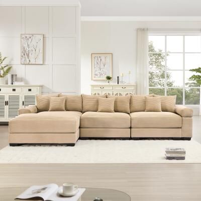 Unbranded "130"" Oversized Cloud Modular L-Shaped Sofa, Corduroy with an Ottoman Deep Seat and Wide Armrests, Ergonomically Designed"