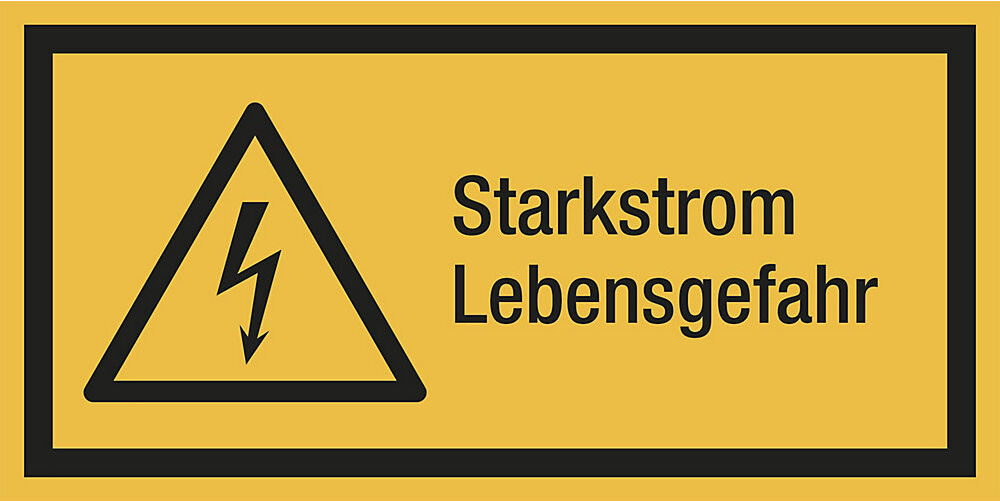 kaiserkraft Kombischilder mit Text für Warnkennzeichen, Starkstrom Lebensgefahr, rechteckig, VE 10 Stk, Folie, LxH 52 x 26 mm