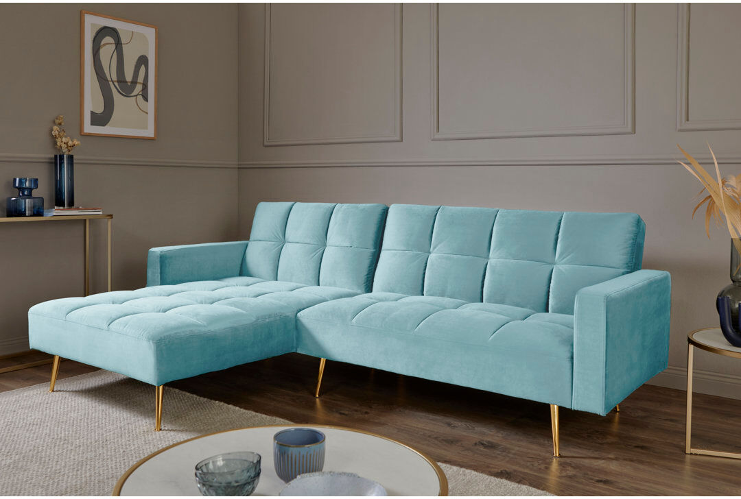 Mercury Shiflet Upholstered Corner Sofa Light Blue Velvet 85cm H X 244cm W X 150cm D