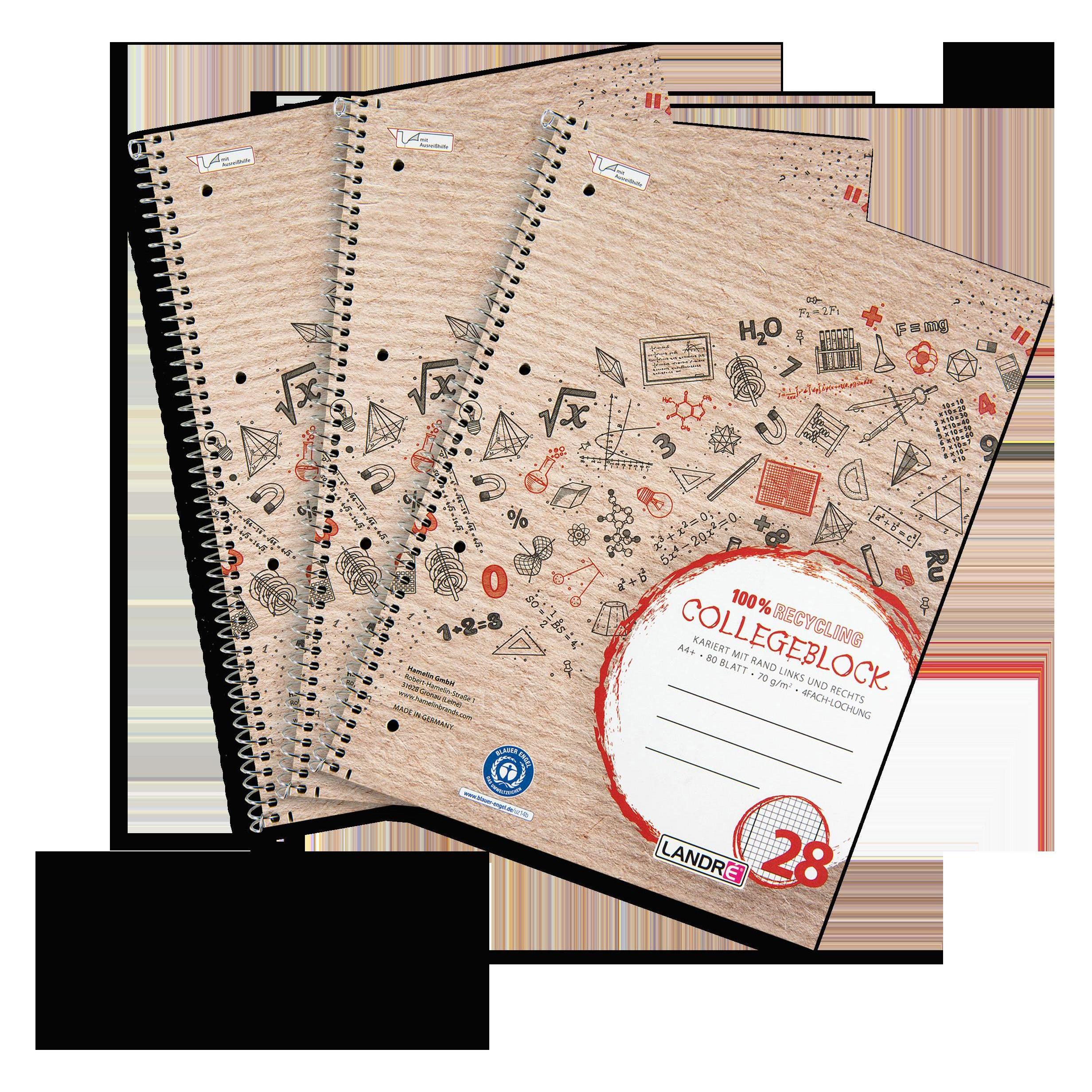 Landré Recycling 3er - Pack A4+ Collegeblock (A4, Kein Einband) (400153863)
