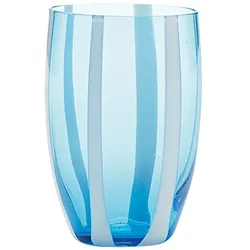 Zafferano Set aus 6 aquamarinfarbenen mundgeblasenen Trinkgläsern mit Nadelstreifen, handgefertigt, modernes elegantes Design für einen stilvollen Tisch