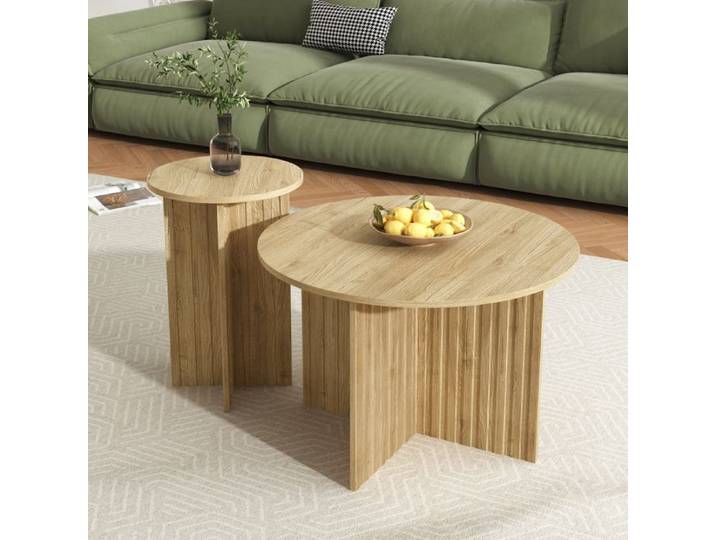 Table basse Ensemble de tables gigognes en bois 2 pièces - Table basse ronde et Table basse design scandinave Construction MDF/PB