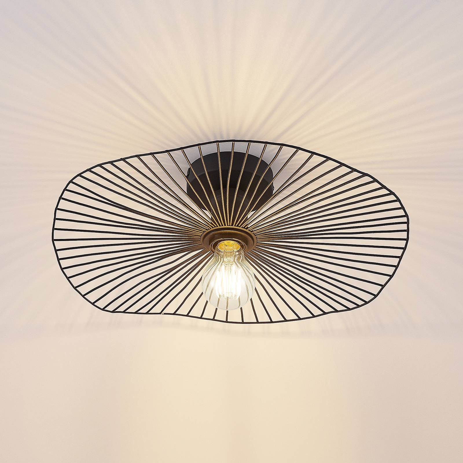 Ceiling Light Ruota Lindby, dimmable, Black, Living / Dining Room, metal, Vintage, Ceiling Light