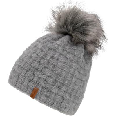 Beanie CHILLOUTS "Ronja Hat", Damen, grau, Strick, Obermaterial: 98% Polyester, 2% Elasthan, Mützen Beanie, Flauschige Wintermütze mit abnehmbarem Pompon