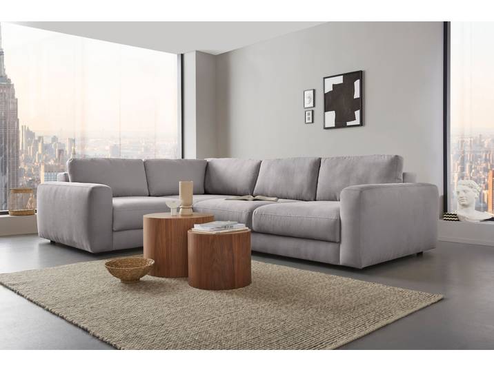 Ecksofa, Struktur, Grau, 224×304 cm, Extra Tiefe, L-Form, Modern, Places of Style