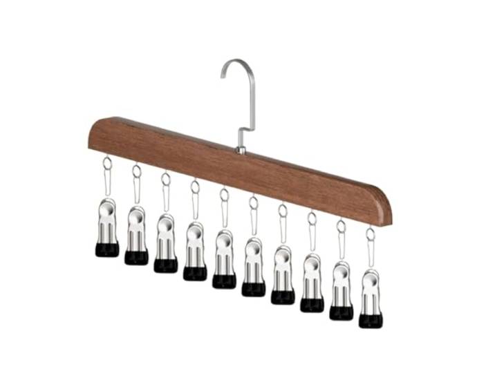 IWENZHKPA Kleiderbügel Zwei Um 360° Drehbare Haken-Kleiderbügel Mit Clips Bügel(Brown,10 Clips)