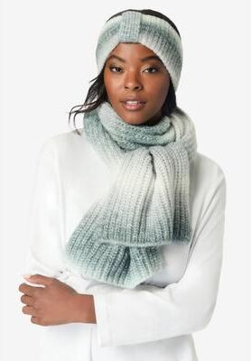 Women's Ombre Knitted Headband and Scarf Set. by Accessories For All in Black White Ombre