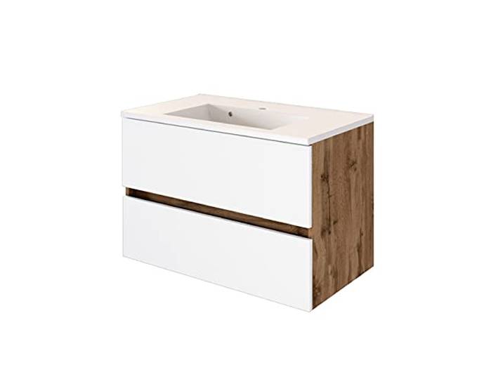 Waschtischunterschrank Luna 80cm 2 Schubladen - Eiche/Weiß
