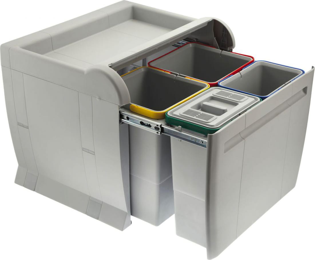 elletipi Pta 5040a Bidoni Raccolta Differenziata Estraibili Per Mobili 4 Contenitori Spazzatura 12+12+8+8 Litri Con Filtro Antiodori Colore Grigio - Pta 5040a City