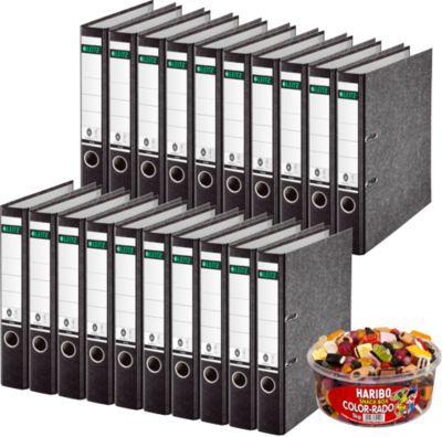 LEITZ® Ordner 1050 + 750 g HARIBO Color-Rado Party-Box, DIN A4, Rückenbreite 52 mm, 20 Stück, schwarz