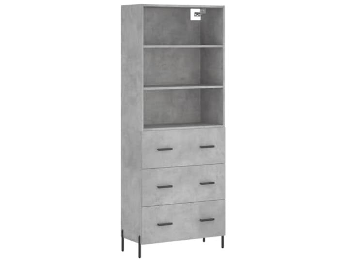 Fisinber Highboard Betongrau 69,5x34x180 cm Holzwerkstoff Schrank Metall Elegantes Highboard für Wohnzimmer und Flur mit viel Stauraum, robuster Struktur und modernen dunklen Metallfüßen.