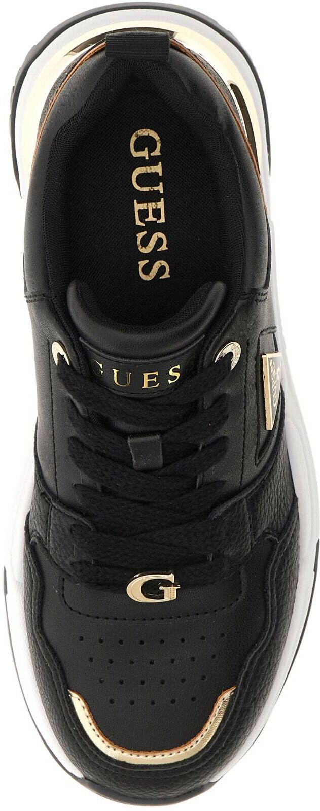 Sneaker GUESS "HELADA", Damen, Gr. 38, Textil, schwarz, Lederimitat, Schuhe Sneaker, Edel-Freizeitschuh, Halbschuh, Schnürer mit GUESS-Dreiecks-Logo schwarz 38, Textil