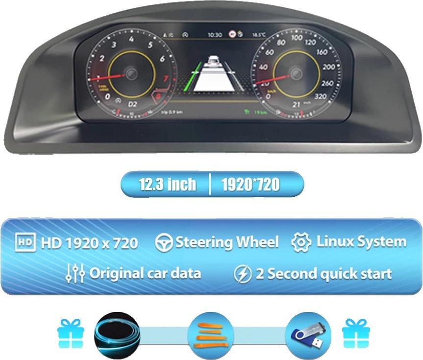 Dashboard-Anzeige, 12,3 Zoll HD-Bildschirm, Mehrsprachige Unterstützung, Für VW T5.1 T5.2