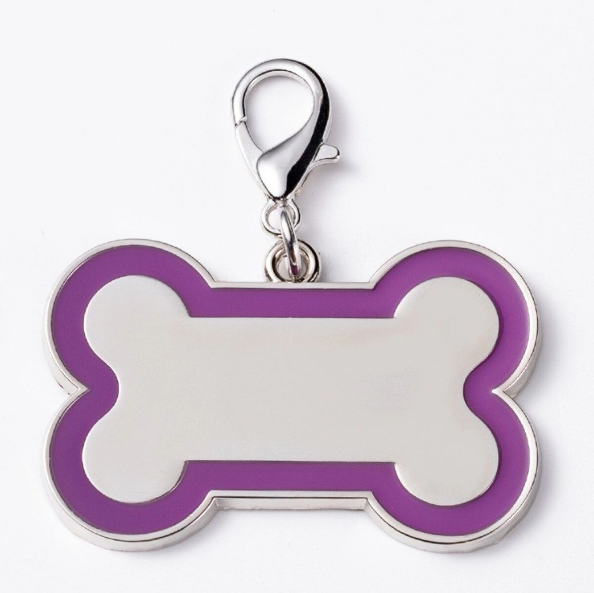 INF 2er-Set Metall Personalisierte Haustier-ID-Tags mit buntem Knochenrand – Gravierte Halsbandanhänger Violett
