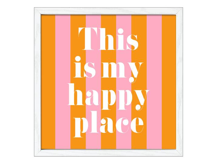 Holzbild My Happy Place Floatglas, MDF Pink/Orange/Weiß 33 x 33 x 1cm