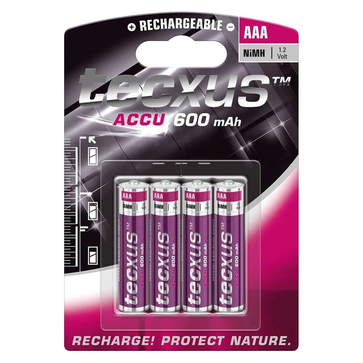 Tecxus AAA (Micro)/HR03 - 600 mAh - Nickel-Metallhydrid Akku (NiMH), 1,2 V (4 Stk., AAA, 600 mAh) (14112)