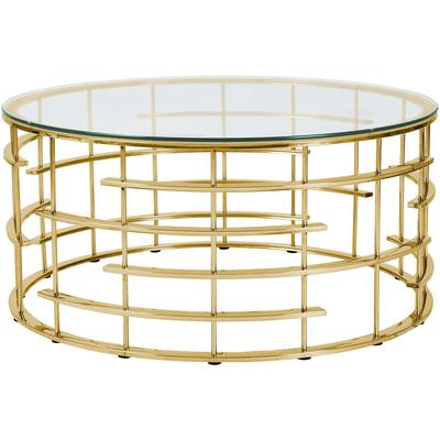 Couchtisch SALESFEVER "Glastisch: Stil und Funktionalität Wohnzimmertisch", gold (gold, gold, klar), B:90cm H:42cm T:90cm, Metall, Sicherheitsglas, Tische, Couchtisch, Gestell gefertigt aus rostfreiem Edelstahl