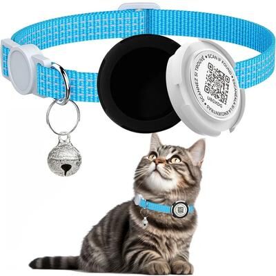 Uplift Picks Reflective AirTag Cat Collar With QR ID Tag blue