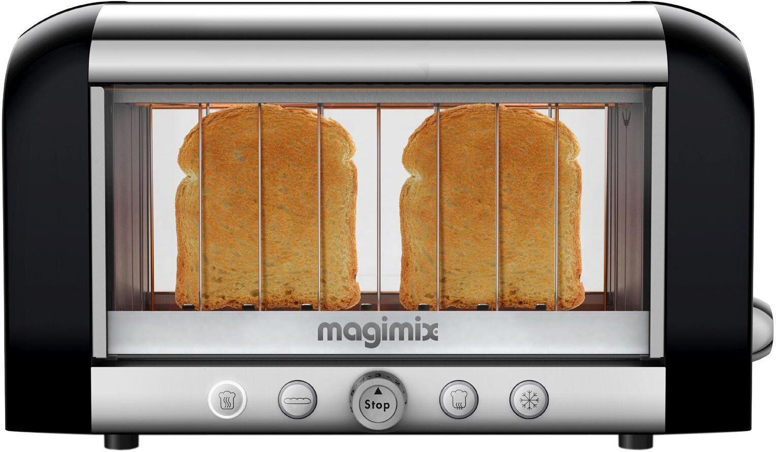 Toaster "Magimix Vision 111540", silber (schwarz, silberfarben), B:18cm H:22,5cm T:39,5cm, Toaster, Sichtkontrolle, Toaster schwarz, silberfarben Einheitsgröße