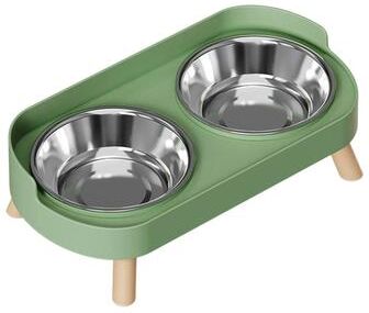 Inspired Finds Elevated Stainless Steel Dual Pet Bowl With Anti Slip Neck Protection Design green