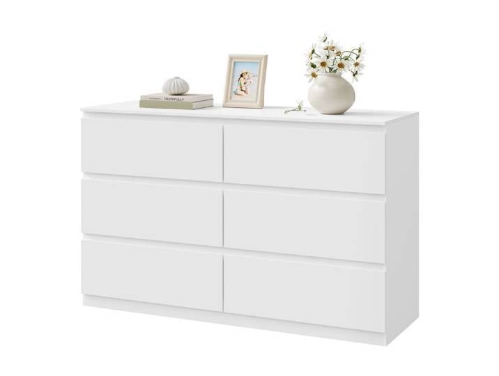 Commode Blanc 120x40x75cm - 6 Tiroirs - WOLTU Meuble de Rangement Moderne - Assemblage Facile