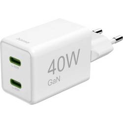 hama 00201989 Schnellladegerät, GaN, 2x USB-C, Super-Mini-Ladegerät, PD, 40 W, Weiß