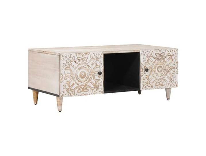 LKJephalotrope Couchtisch Weiß 100x54x40cm Massivholz Mango Stilvoller Holzcouchtisch für Wohnzimmer und Lounge, kombiniert stabiles Mangoholz mit modernen Metallbeinen.