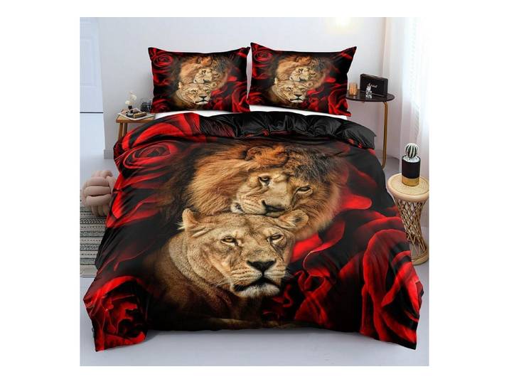 LuxusKollektion Kinderbettwäsche Bettwäsche 200x200cm 3D Löwe Kinder Schwarz Rot Gold