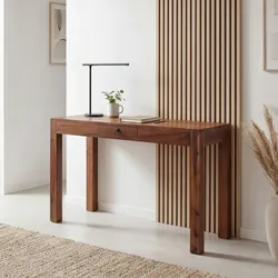 Schreibtisch FineBuy Bürotisch 118 cm Sheesham Massivholz Laptoptisch Schublade
