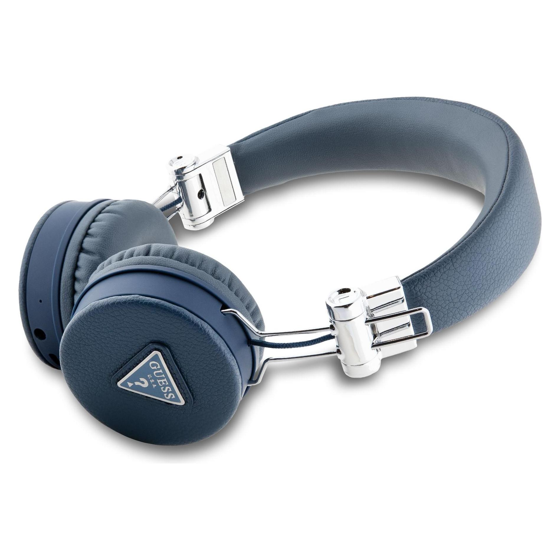 Guess PU Grained Triangle Logo ENC Kabellose Kopfhörer Bluetooth Headset - Blau (32 h, Kabellos) (GUBH70PGTSPSB)