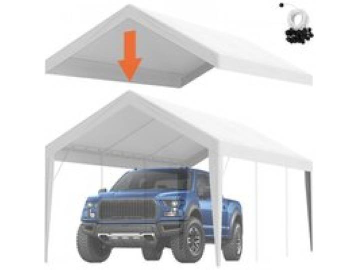 VEVOR Carport-Garagenzelt, 3 x 6 m, Garagendachzelt, wasserdicht und UV-geschützt, einfache Installation mit Spanngurten, weiß (nur Dachabdeckung, Rahmen nicht im Lieferumfang enthalten)