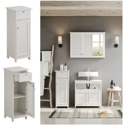 Vicco Midischrank Riad 32 x 87 cm, Weiß, Tür, Schublade, Badezimmer