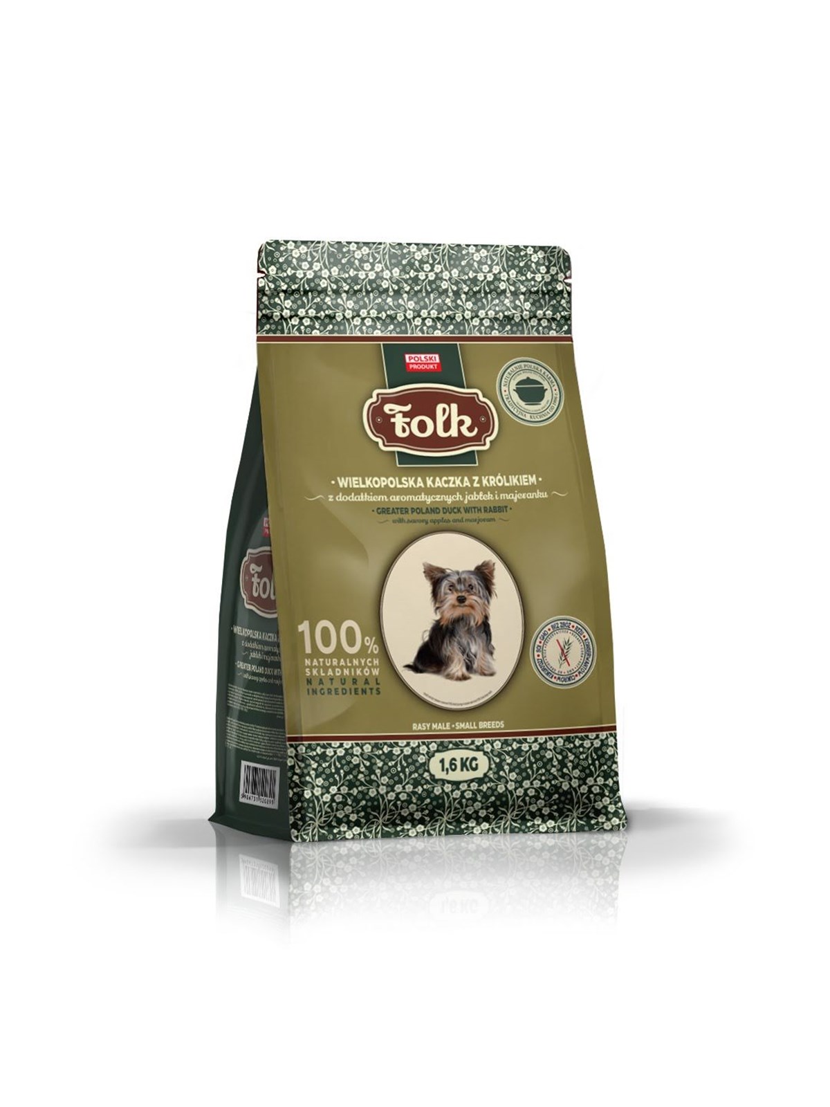 Folk Kleine Rassen Traditionelles Großpolen Ente mit Kaninchen, Äpfeln und Majoran - Trockenfutter für Hunde - 1,6kg