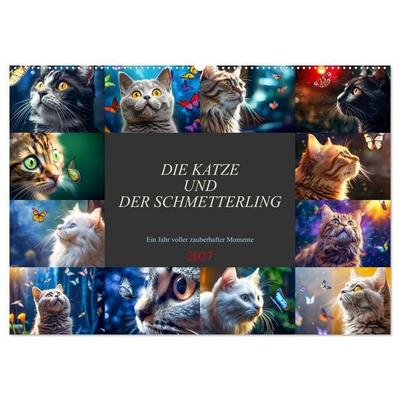 Die Katze und der Schmetterling (Wandkalender 2027 DIN A2 quer), CALVENDO Monatskalender