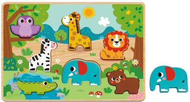 Tooky Toys Tooky Toy - 8-Piece Wooden Chunky Wild Animals Puzzle for Toddlers
