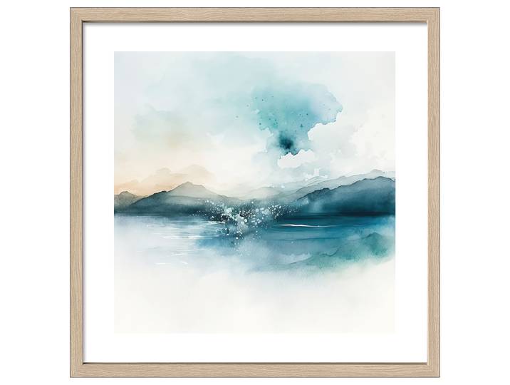 Bild Aquarell Seaside II Glas: Floatglas Rahmen: Mitteldichte Holzfaserplatte MDF , foliert Blau/Weiß 53 x 53 x 2cm