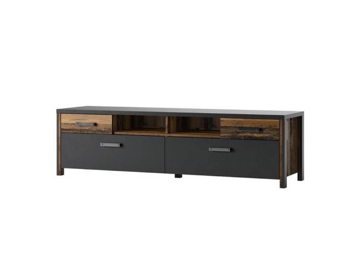 Meuble TV haute gamme 190cm collection WINDSOR. Coloris gris anthracite et chêne foncé. 50 Gris