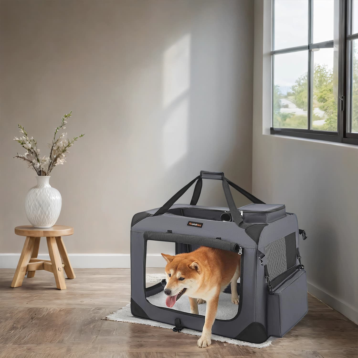 Feandrea Hundebox faltbar, Transportbox aus Netzstoff, Hundetasche PDCB3570GY