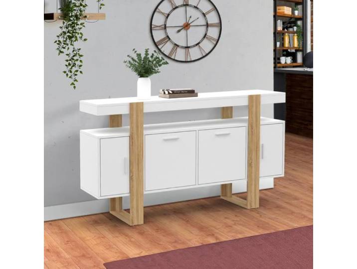 ID MARKET buffet PHOENIX 4 portes 140 cm Loft bois et blanc