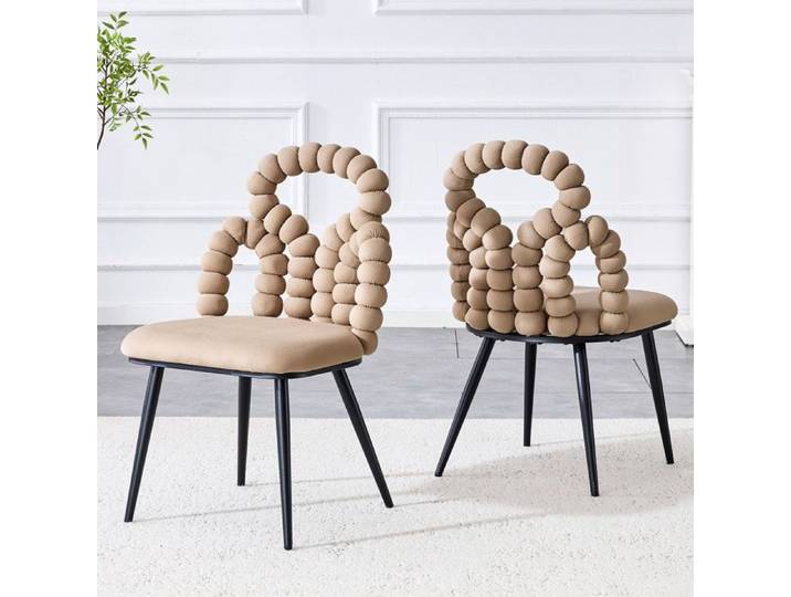 Chaise De Salle A Manger En Velours Camel Chaise Design FloraGrace Pour Salle A Manger A Monter Soi-Meme 48x50x86cm