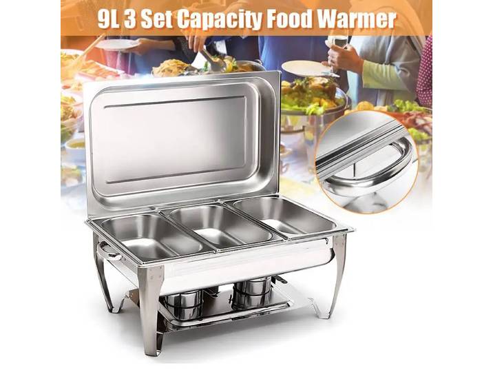 Poêle à Buffet carré pliable en acier inoxydable, 9l, ensemble de plats, récipient, chauffe-aliments, réchaud rectangulaire, Buffet complet, restauration