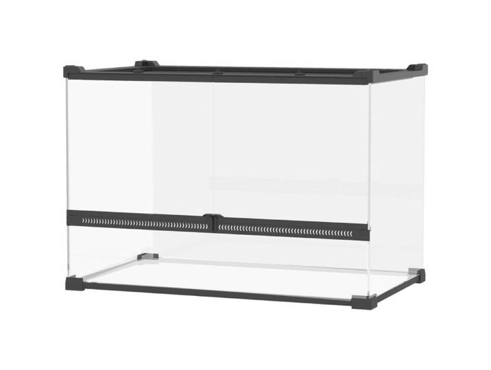 Terrarium en verre - 50x30x35 cm - Noir - Étanche - Vue à 360° - Serrure à bouton
