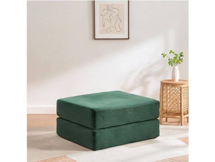 Pouf compressible en velours côtelé – transformable en méridienne vert émeraude 109 x 95 cm