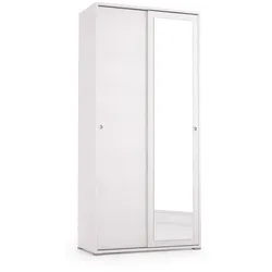 Dmora Kleiderschrank Tulipano, Kleiderschrank mit 2 Schiebetüren und Spiegel, Schrank mit Kleiderstange und Einlegeböden, 90x45h195 cm, Weiß