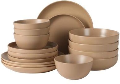 Gibson Elite Leeds Court Plates and Bowls Sets, 16-Piece Stoneware Dinnerware Sets, Round Speckle Reactive Glaze Dish Set