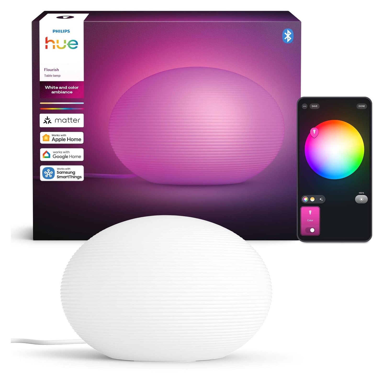 Philips Hue Flourish Smart Tafellamp - Wit - Glas - RGB - Bluetooth & Zigbee